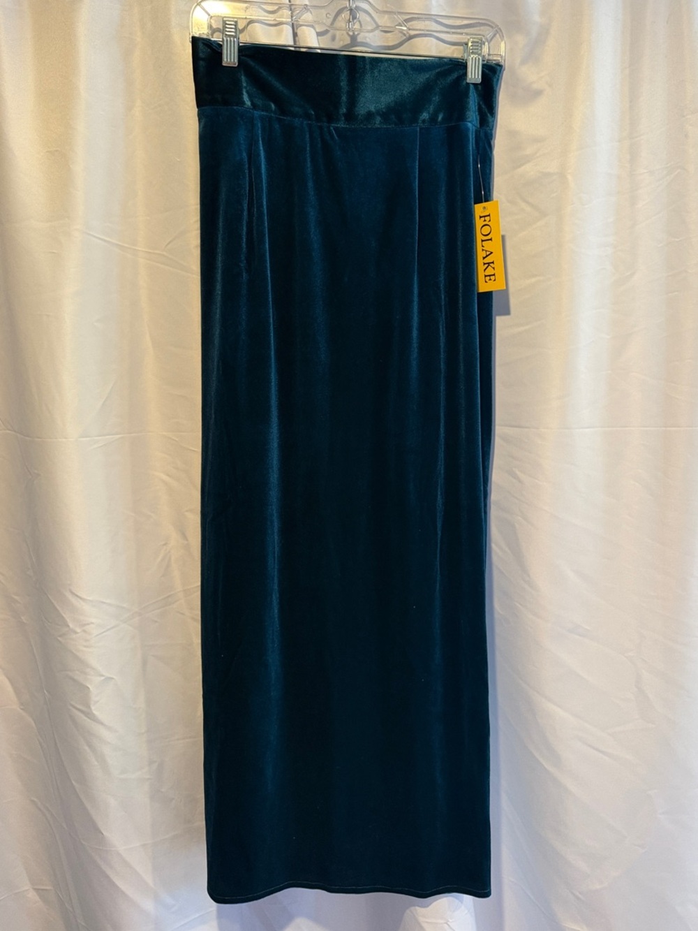 FOLAKE Teal Velvet high waisted Midi Skirt